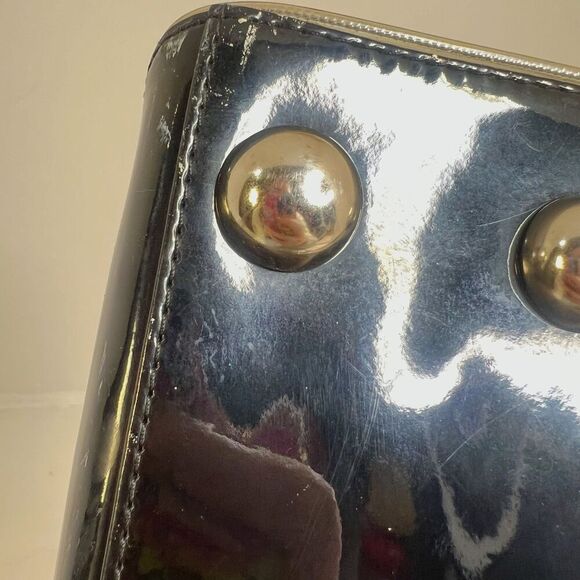 Vintage Tatyana Black Faux Patent Leather Structured Handbag Purse - Picture 10 of 10